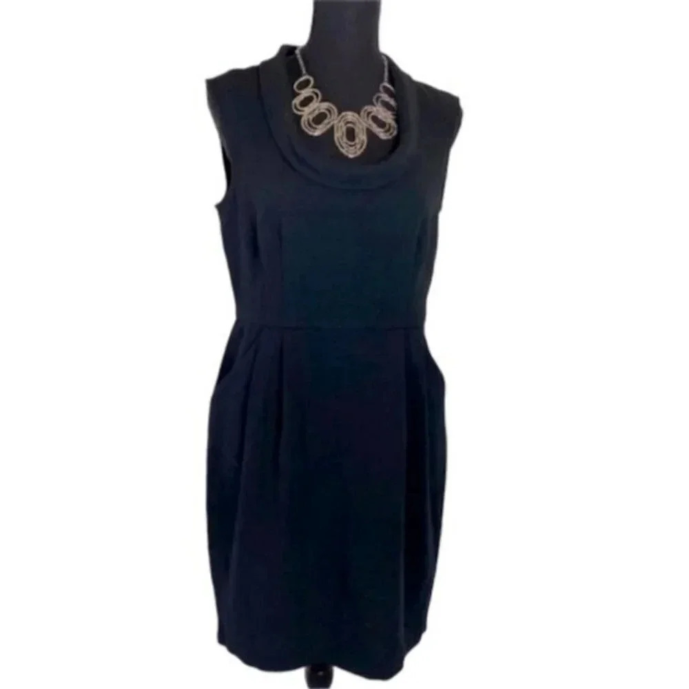 Ann Taylor LOFT Sheath Dress 4 Black Cowl Neck Sleeveless Exposed Zipper LBD